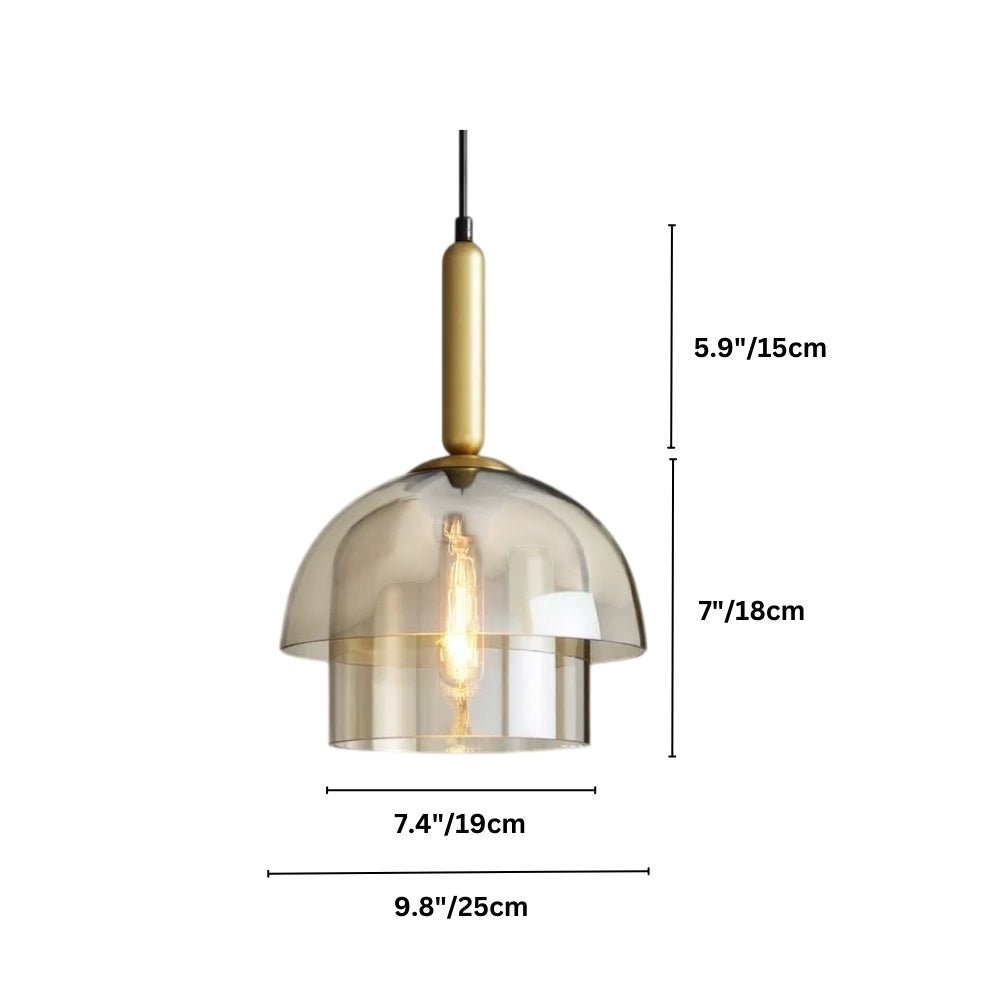 Aurora koppar glasdome pendellampa med rökig skärm och inre lager