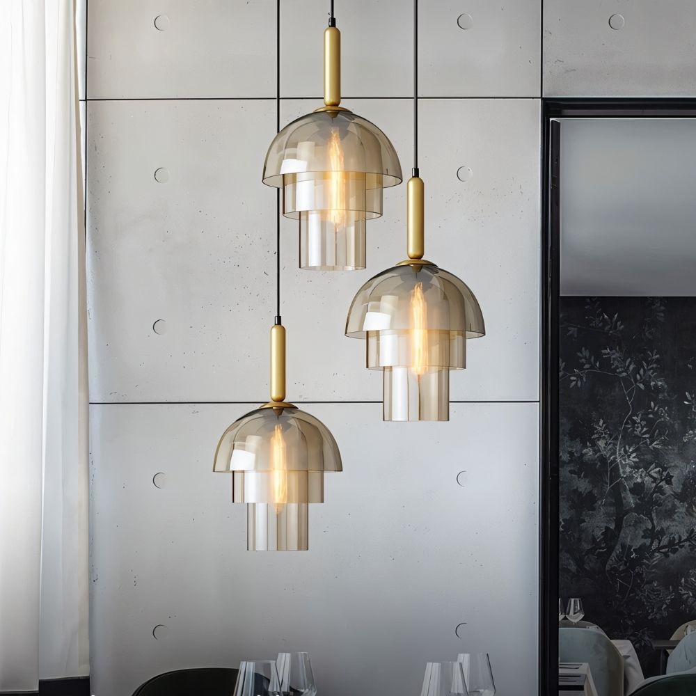 Aurora koppar glasdome pendellampa med rökig skärm och inre lager