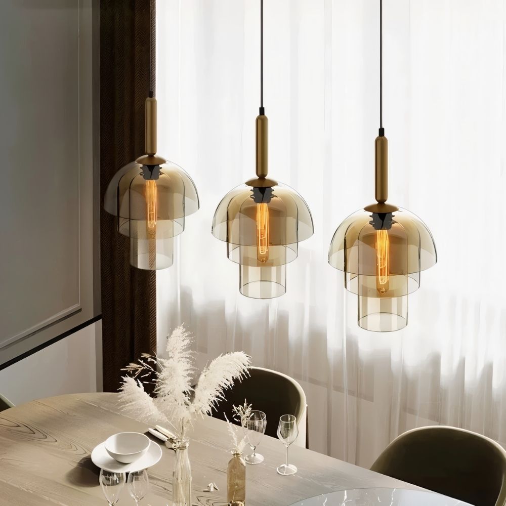 Aurora koppar glasdome pendellampa med rökig skärm och inre lager