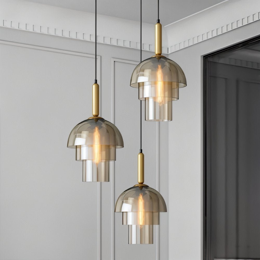 Aurora koppar glasdome pendellampa med rökig skärm och inre lager