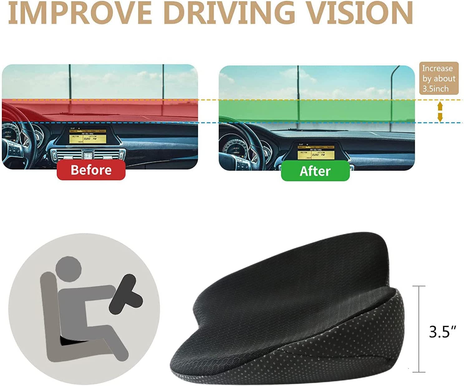 Car Seat Booster Cushion With Memory Foam For Better Visibility