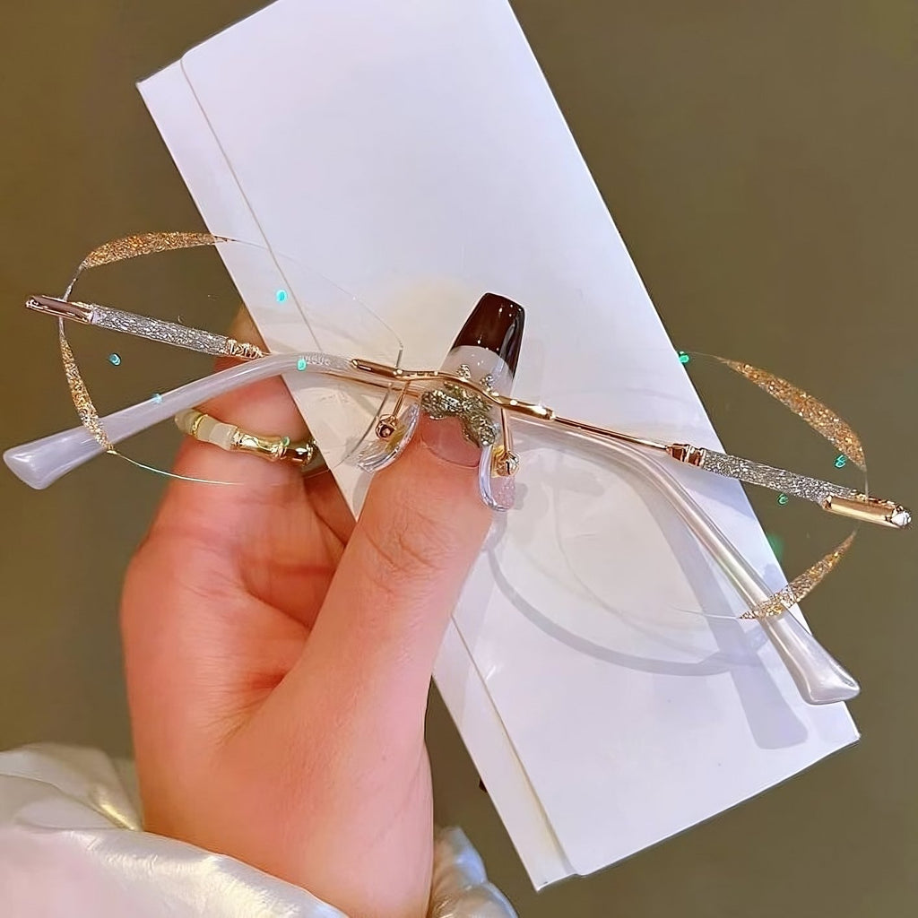 Reading Glasses With Blue Light Filter, Aurena Diamond Rimless Design