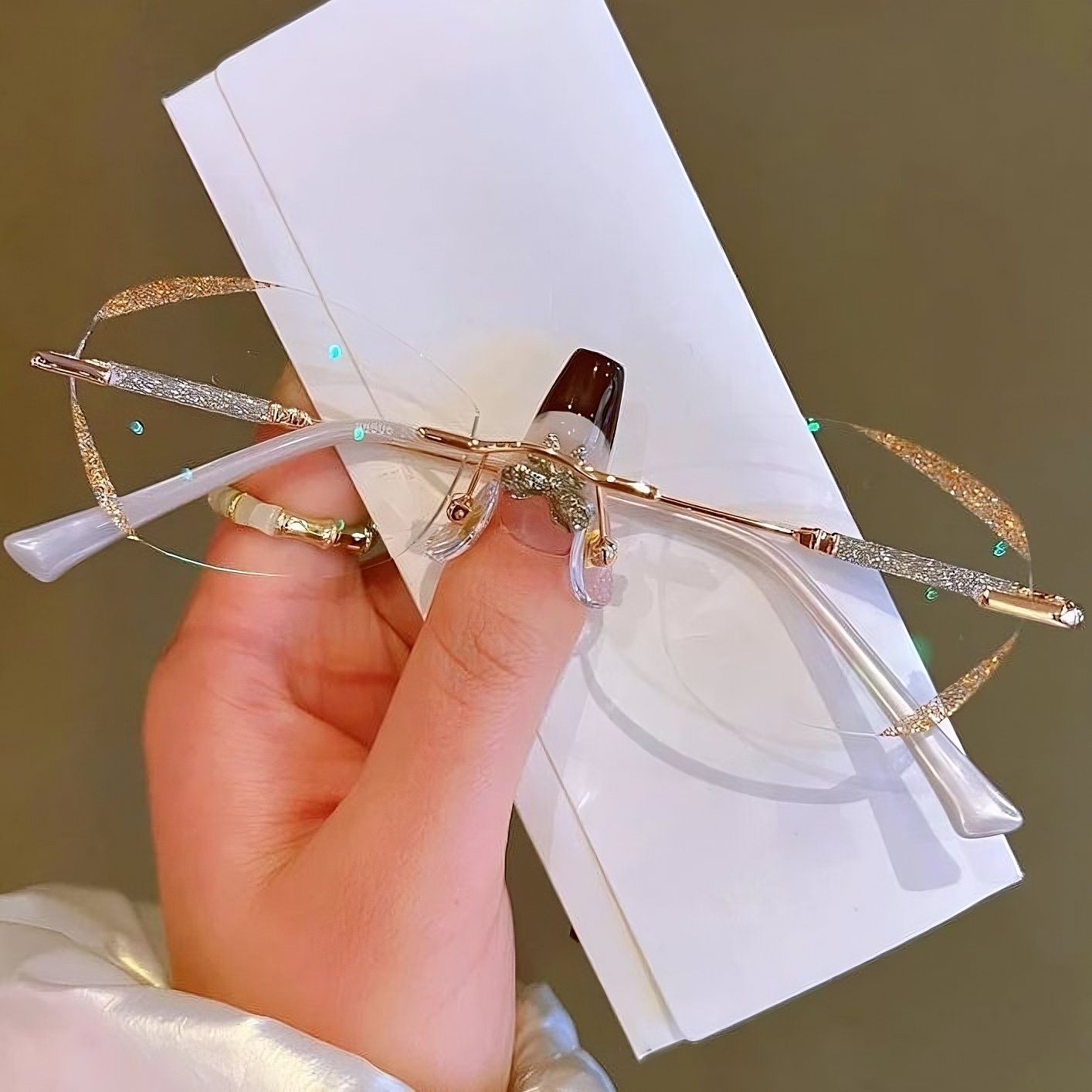Reading Glasses With Blue Light Filter, Aurena Diamond Rimless Design