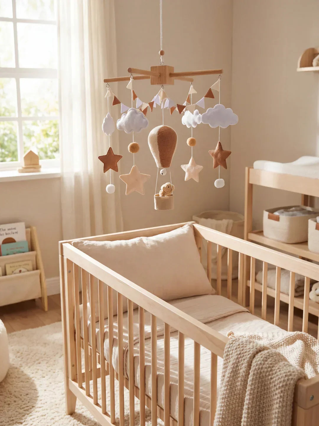 Natural Wood Crib Mobile To Calm Your Baby At Bedtime
