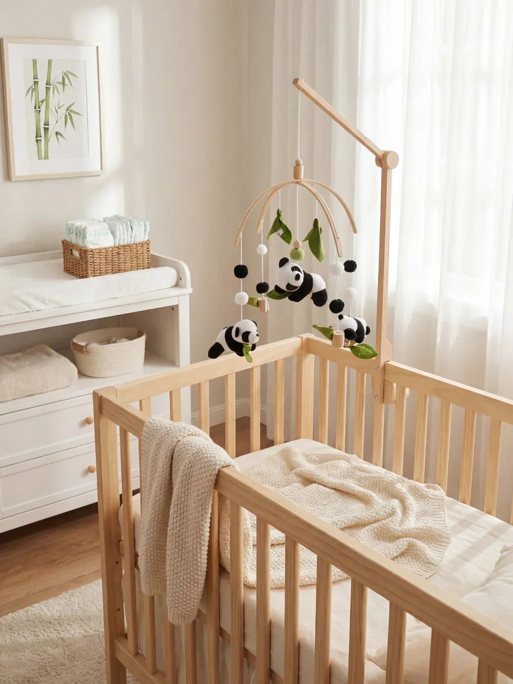 Natural Wood Crib Mobile To Calm Your Baby At Bedtime