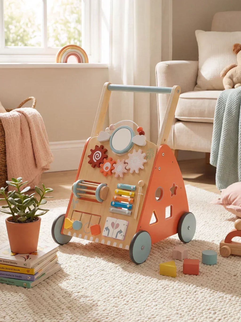 Trotteur pousseur multi-activités en bois pour bébé | Fioriscas