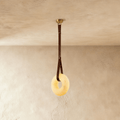 Halo Albast Hanglamp Met Op Maat Gemaakte Leren Bandjes  