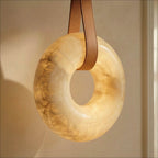 Halo Albast Hanglamp Met Op Maat Gemaakte Leren Bandjes  