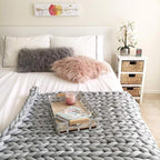 VeloraLoom Chunky Knit Throw Blanket for Sofa & Bed, Warm Soft