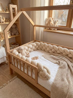 Woven Cotton Crib Liner, 4-Strand Braided Rail Guard for Nursery