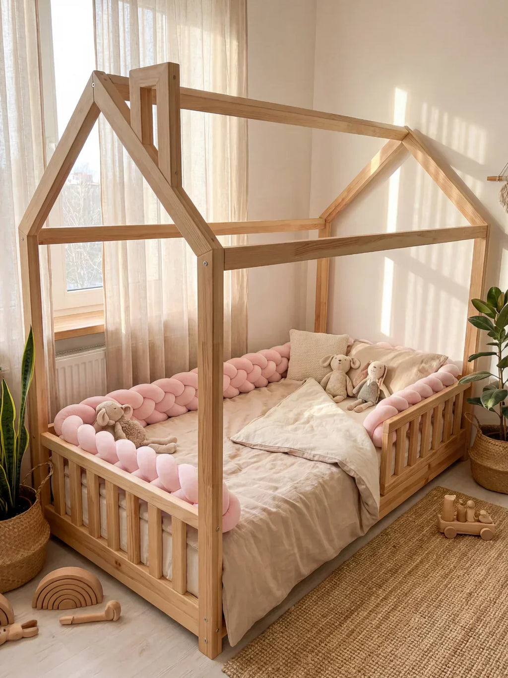 Woven Cotton Crib Liner, 4-Strand Braided Rail Guard for Nursery