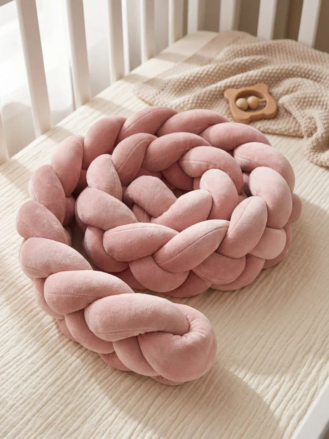 Woven Cotton Crib Liner, 4-Strand Braided Rail Guard for Nursery