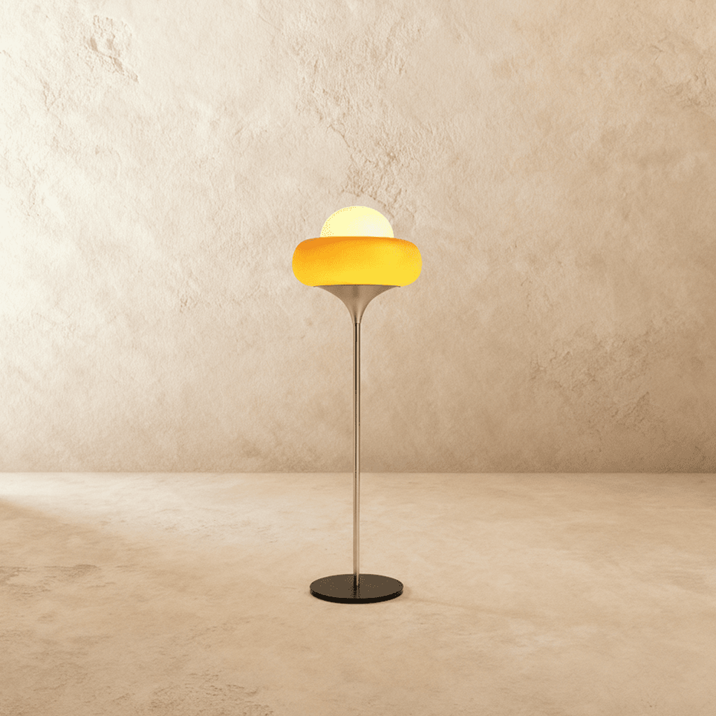Lampa podłogowa Aurora Nova z kloszem ze szkła do wnętrz w stylu mid-century modern  