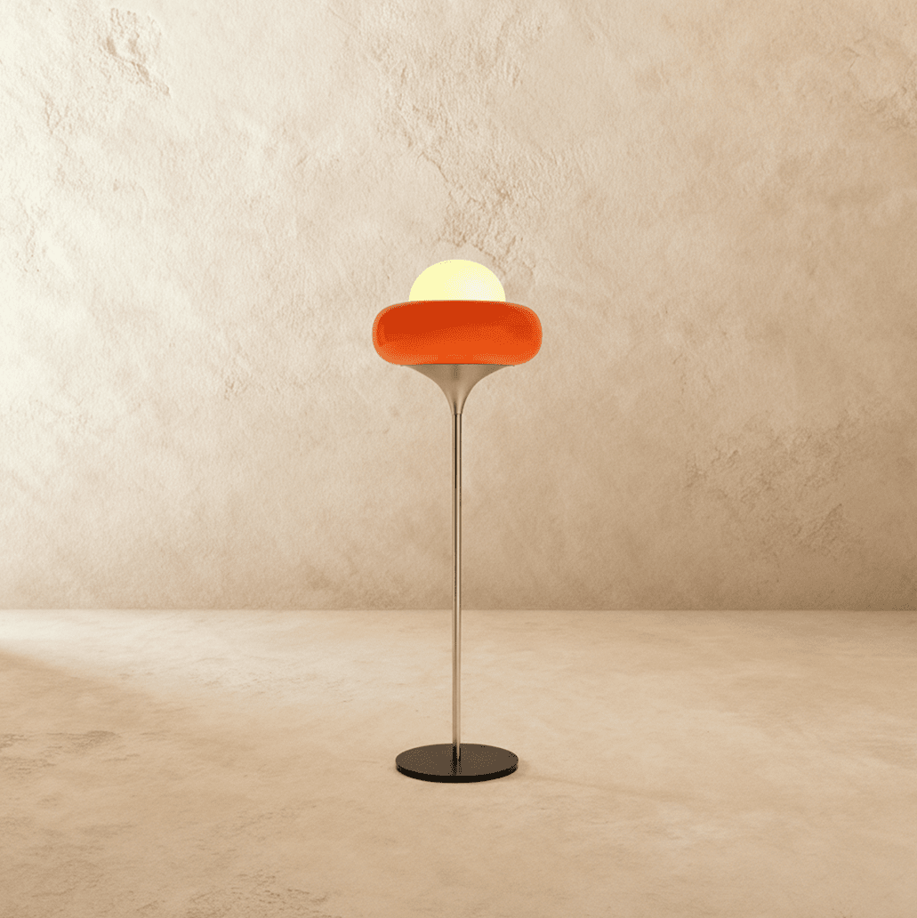 Lampa podłogowa Aurora Nova z kloszem ze szkła do wnętrz w stylu mid-century modern  