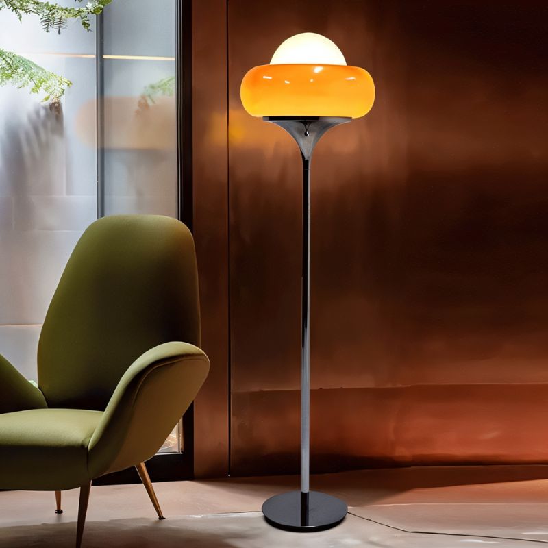Lampa podłogowa Aurora Nova z kloszem ze szkła do wnętrz w stylu mid-century modern  