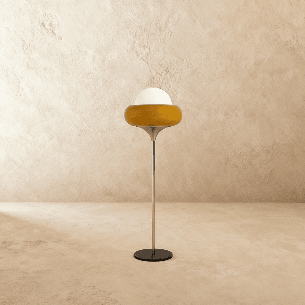 Lampa podłogowa Aurora Nova z kloszem ze szkła do wnętrz w stylu mid-century modern  