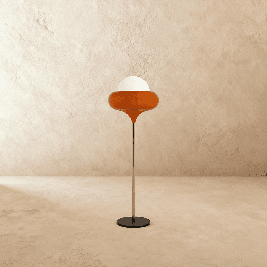 Lampa podłogowa Aurora Nova z kloszem ze szkła do wnętrz w stylu mid-century modern  