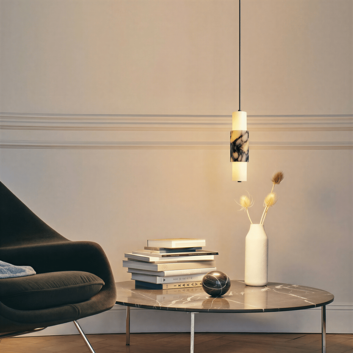 Organic Marble Vein Pendant Light With Architectural Diffused Glow
