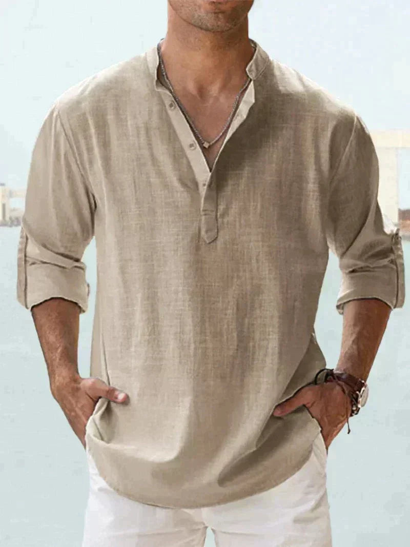 Camicia da uomo in lino con bottoni, misto cotone e lino Erick, taglie dalla S alla 5XL