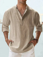 Camicia da uomo in lino con bottoni, misto cotone e lino Erick, taglie dalla S alla 5XL