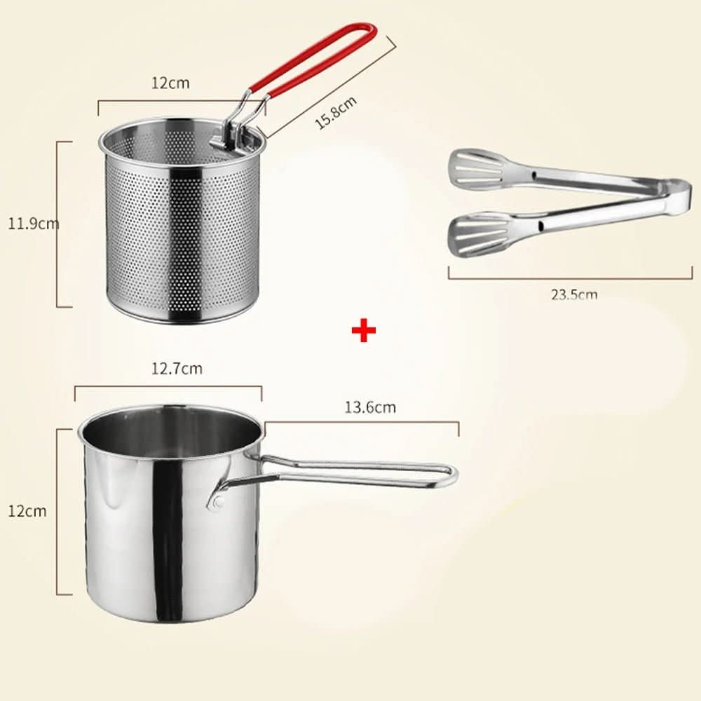 Stainless steel deep fryer with anti-scald handle & oil-saving design - Fioriscas