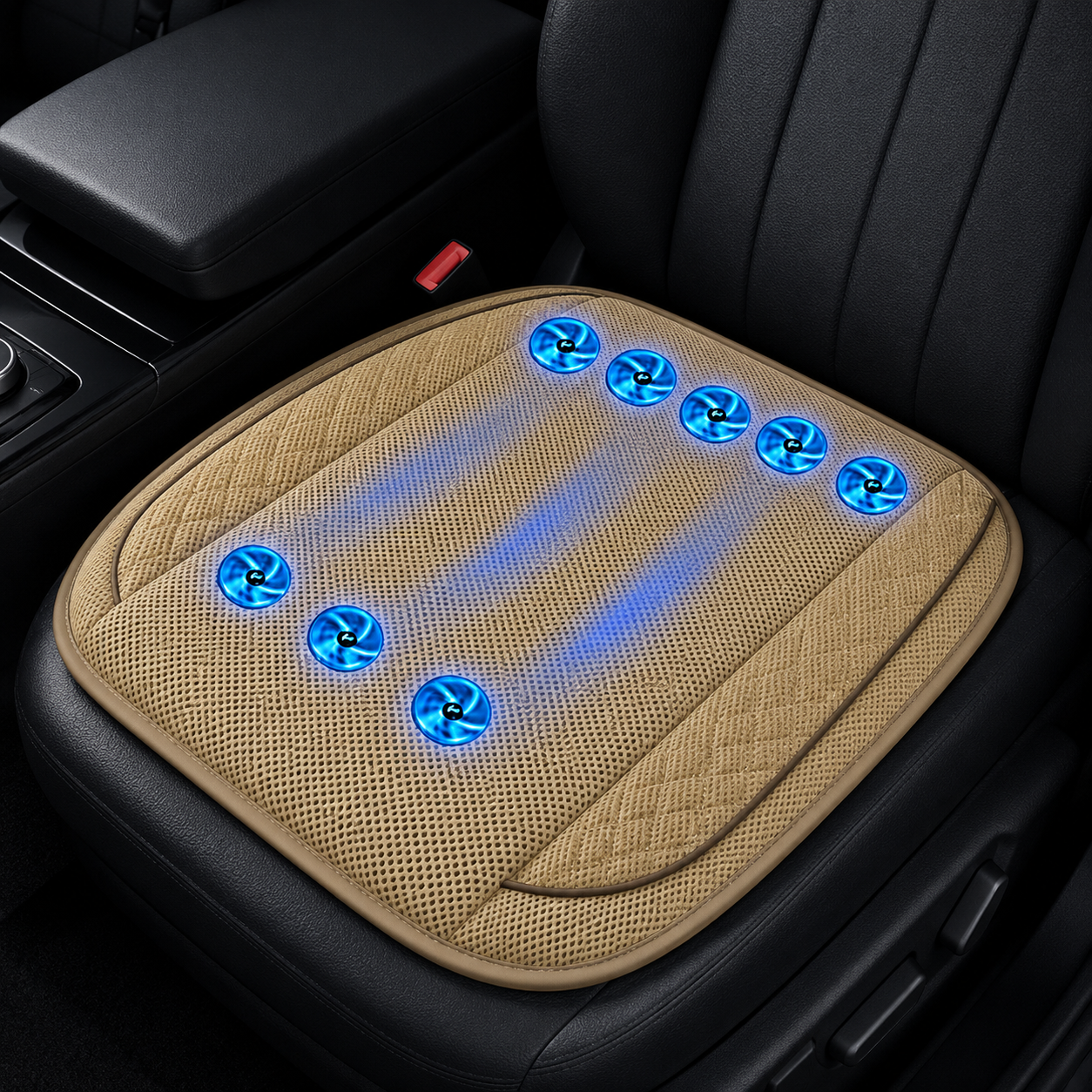 Car Ventilated Seat Cushion With Ten Fans, USB 12V/24V Cooling Pad