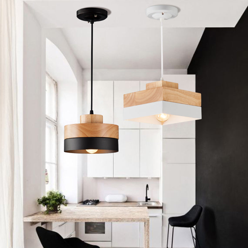 Lampada a sospensione geometrica in legno minimalista Aria bianco e nero | Fioriscas