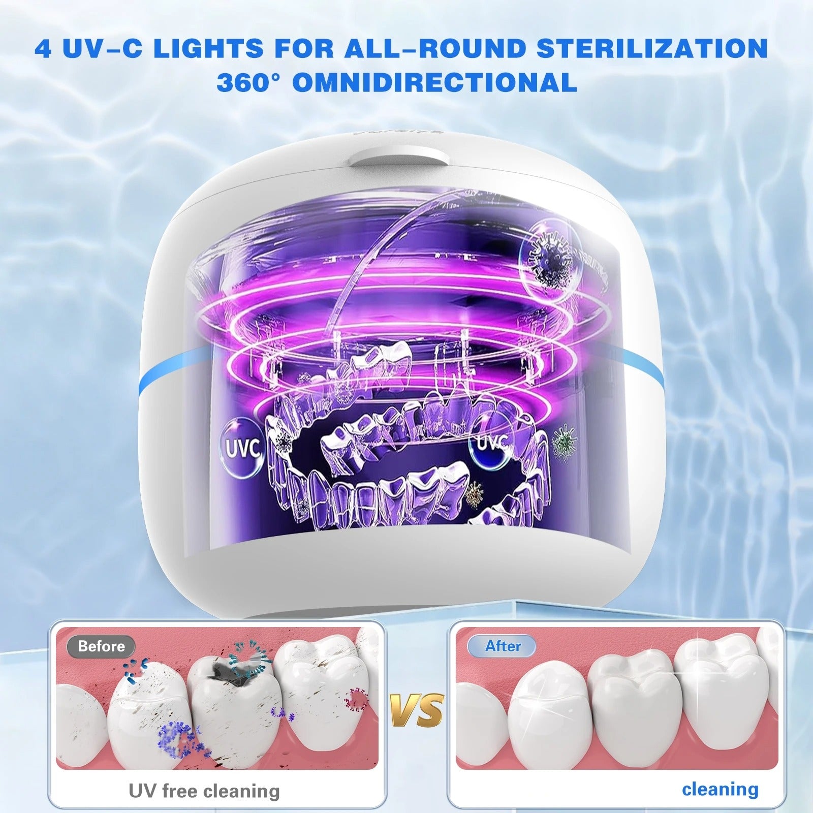 Ultralydsrens til tandapparater med UV-C-sterilisering, 210 ml beholder