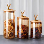 Sæt med ravfarvede glasbeholdere, Elowen Stag, 3 dele, guldlåg