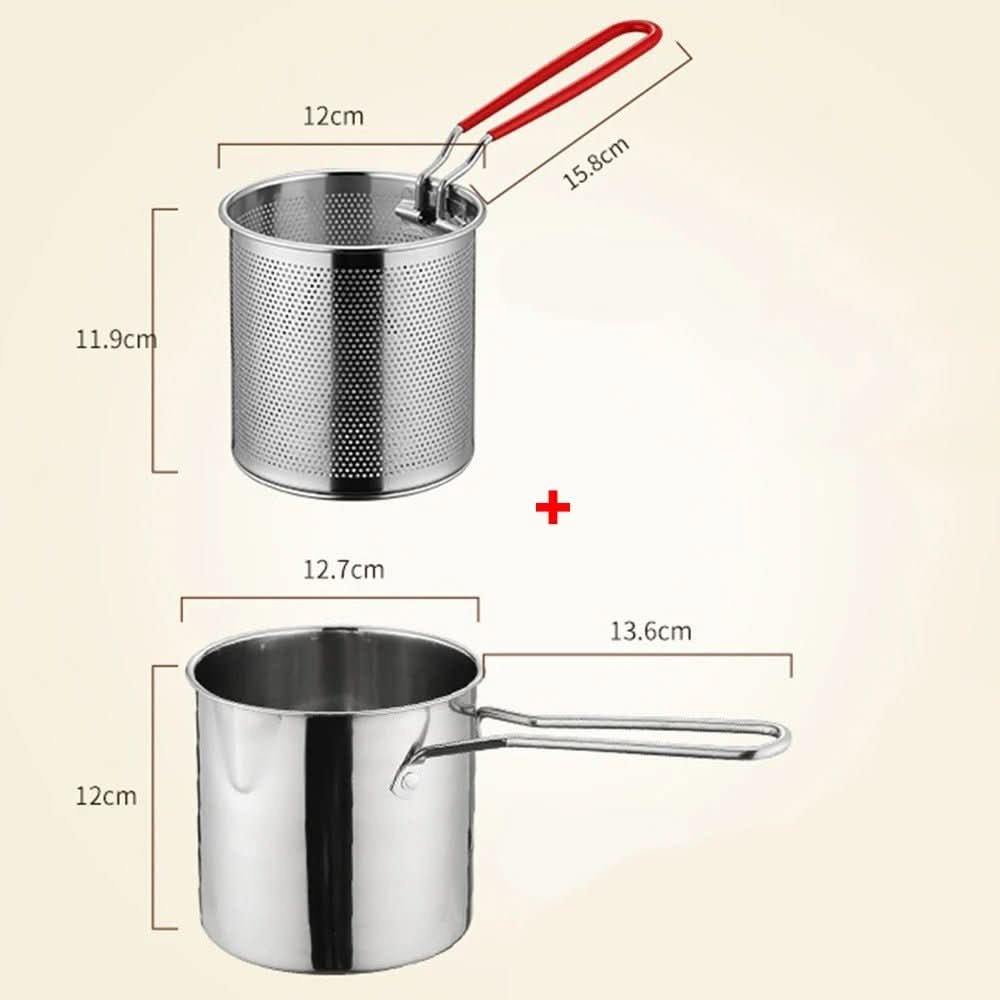Stainless steel deep fryer with anti-scald handle & oil-saving design - Fioriscas