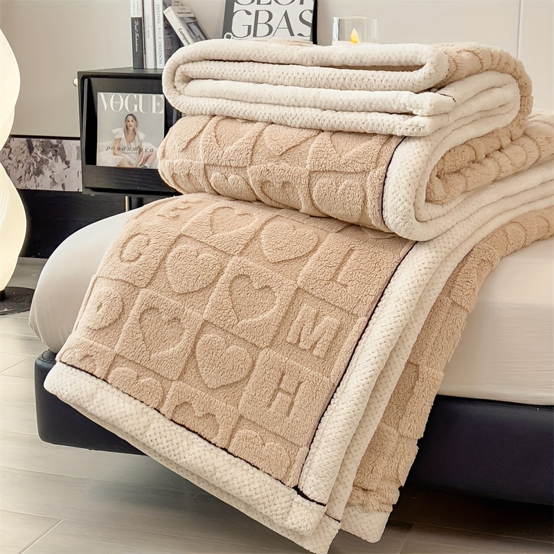 SnugLoom Coral Fleece Blanket, Reversible Heart & Letter Print