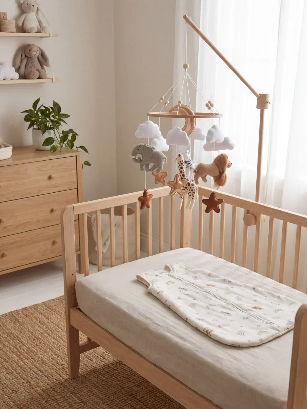Natural Wood Crib Mobile To Calm Your Baby At Bedtime