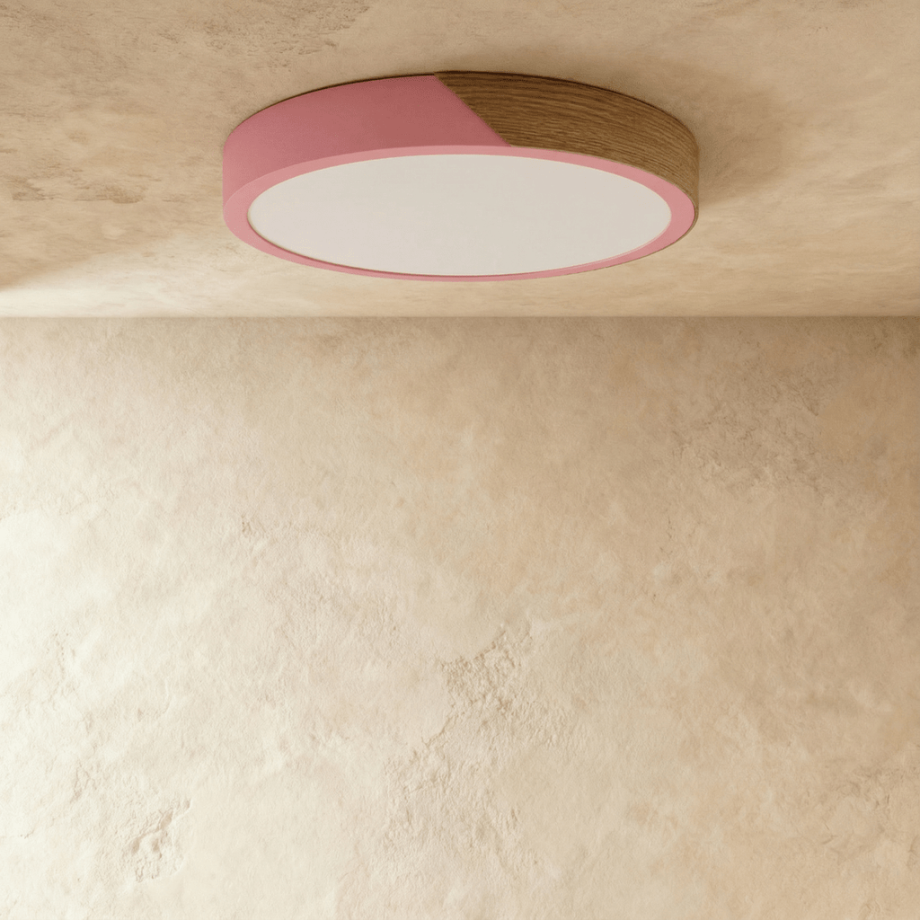 Lámpara de techo Aurora de madera y hierro con difusor blanco