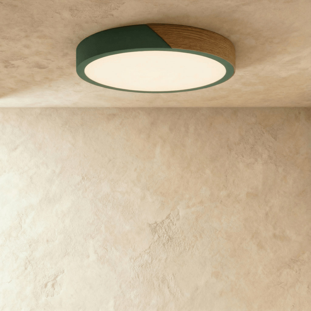 Lámpara de techo Aurora de madera y hierro con difusor blanco