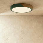 Lámpara de techo Aurora de madera y hierro con difusor blanco