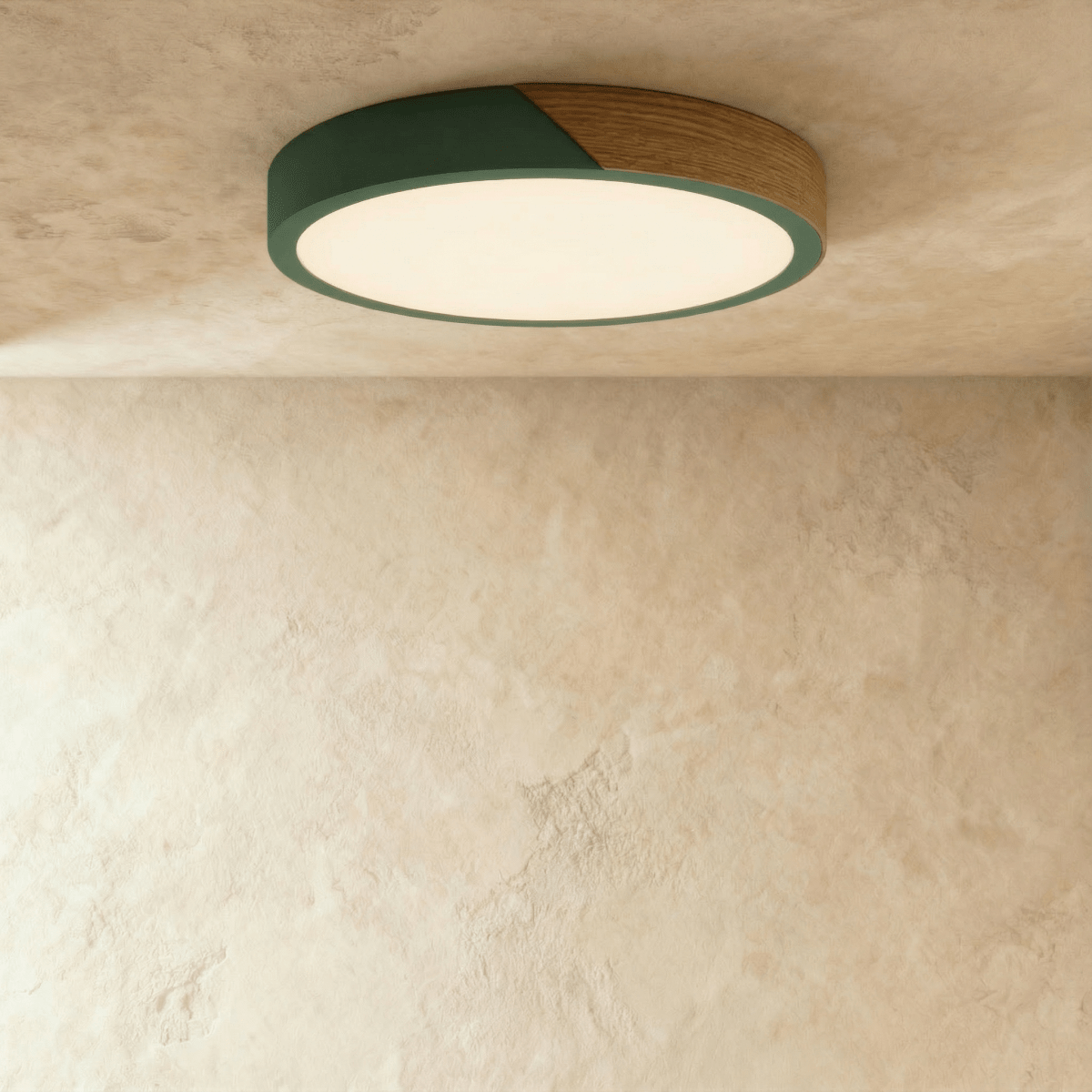 Lámpara de techo Aurora de madera y hierro con difusor blanco