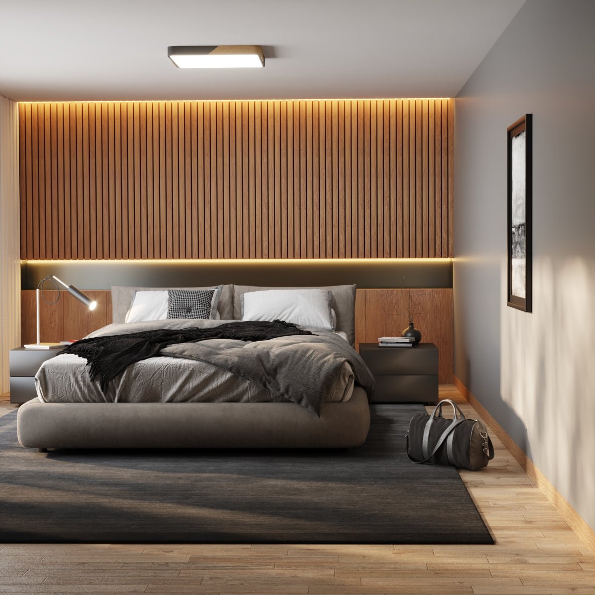 Lámpara de techo Aurora de madera y hierro con difusor blanco