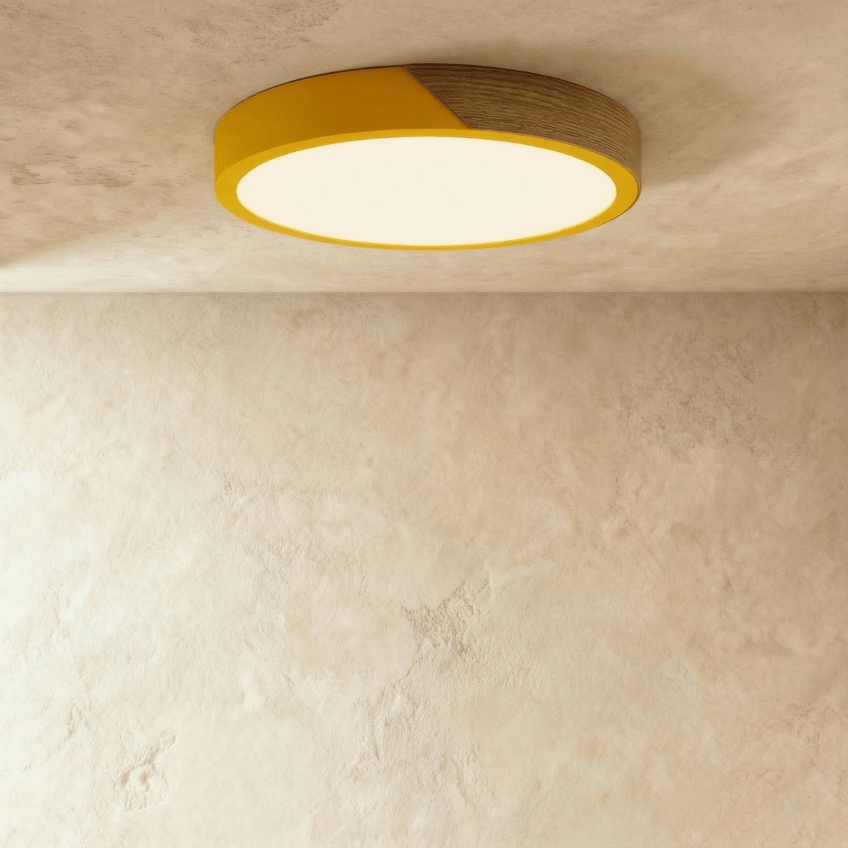 Lámpara de techo Aurora de madera y hierro con difusor blanco