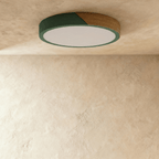 Lámpara de techo Aurora de madera y hierro con difusor blanco