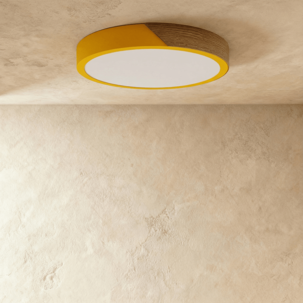 Lámpara de techo Aurora de madera y hierro con difusor blanco