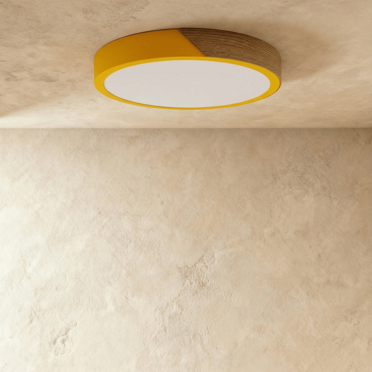 Lámpara de techo Aurora de madera y hierro con difusor blanco