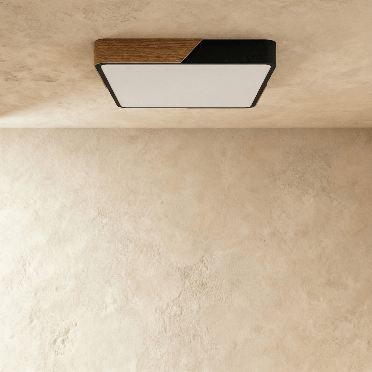 Lámpara de techo Aurora de madera y hierro con difusor blanco