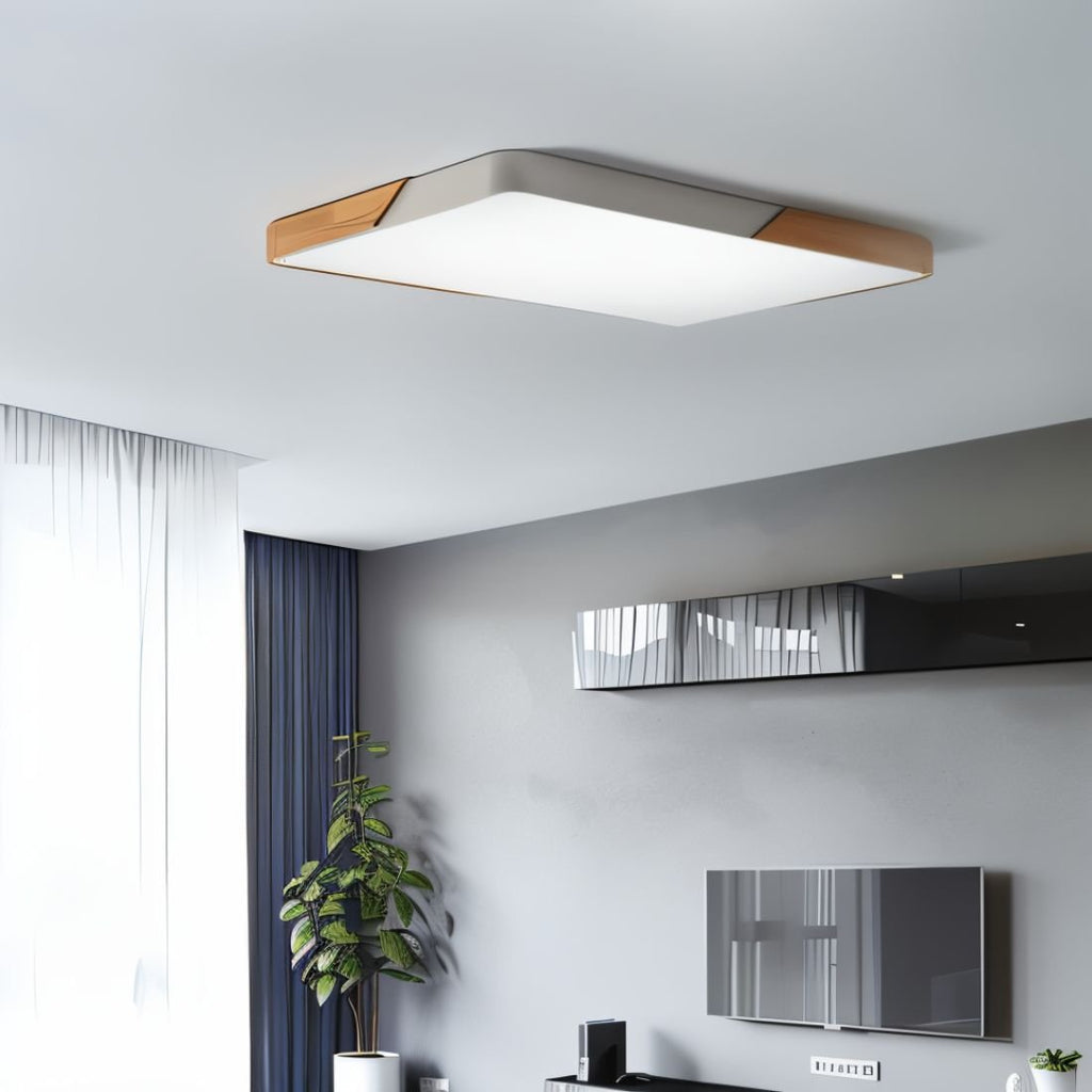 Lámpara de techo Aurora de madera y hierro con difusor blanco