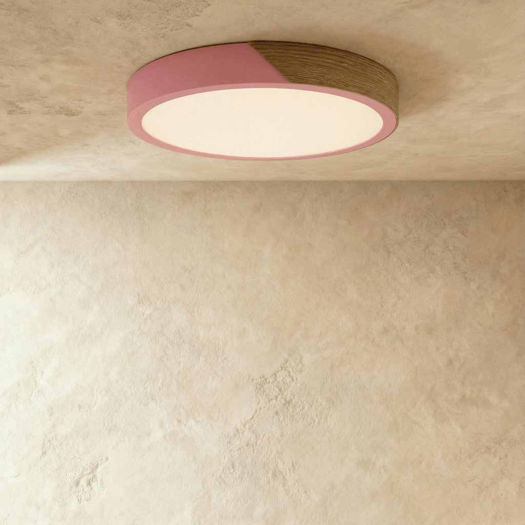 Lámpara de techo Aurora de madera y hierro con difusor blanco