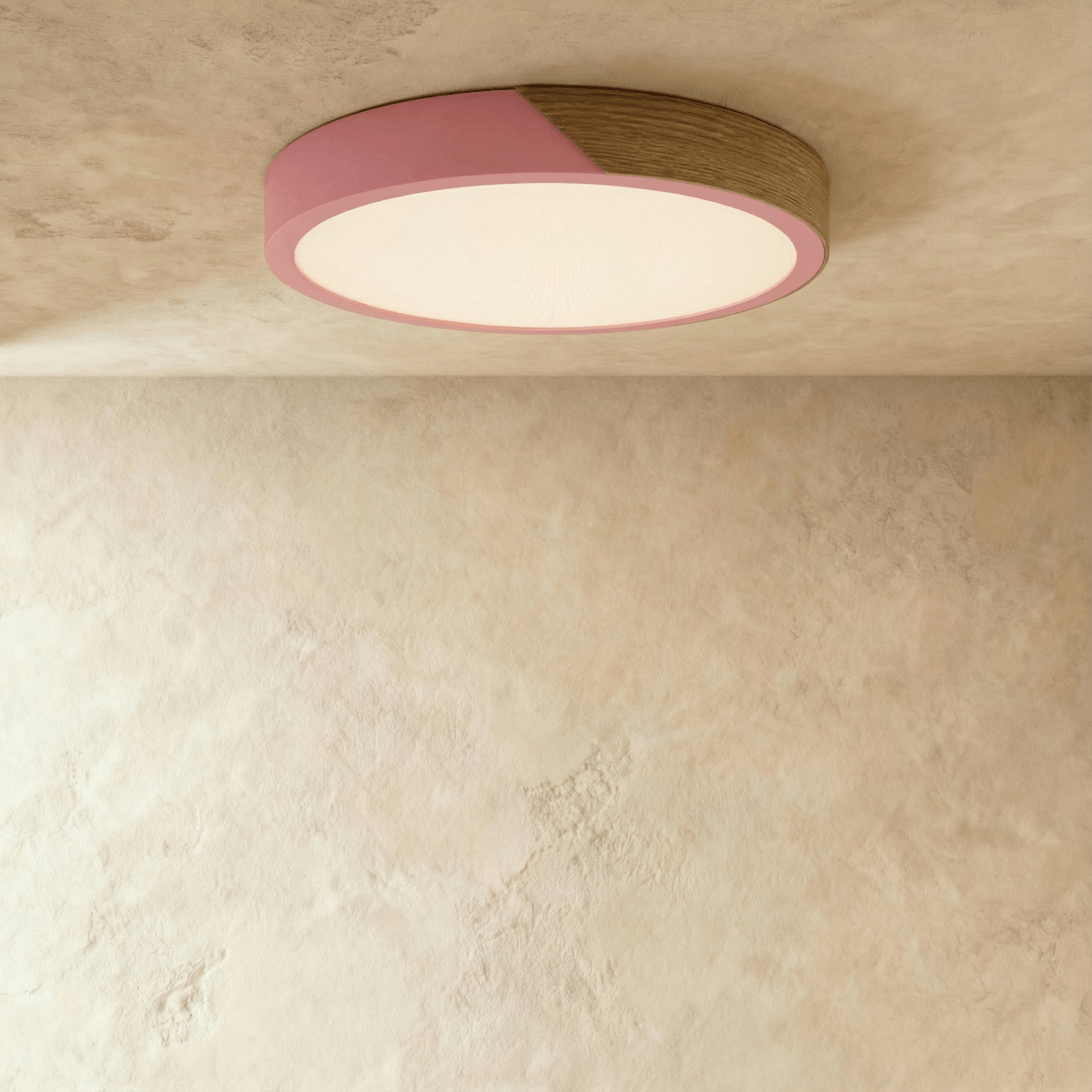 Lámpara de techo Aurora de madera y hierro con difusor blanco