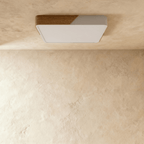 Lámpara de techo Aurora de madera y hierro con difusor blanco