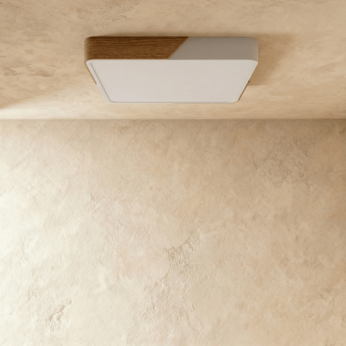 Lámpara de techo Aurora de madera y hierro con difusor blanco