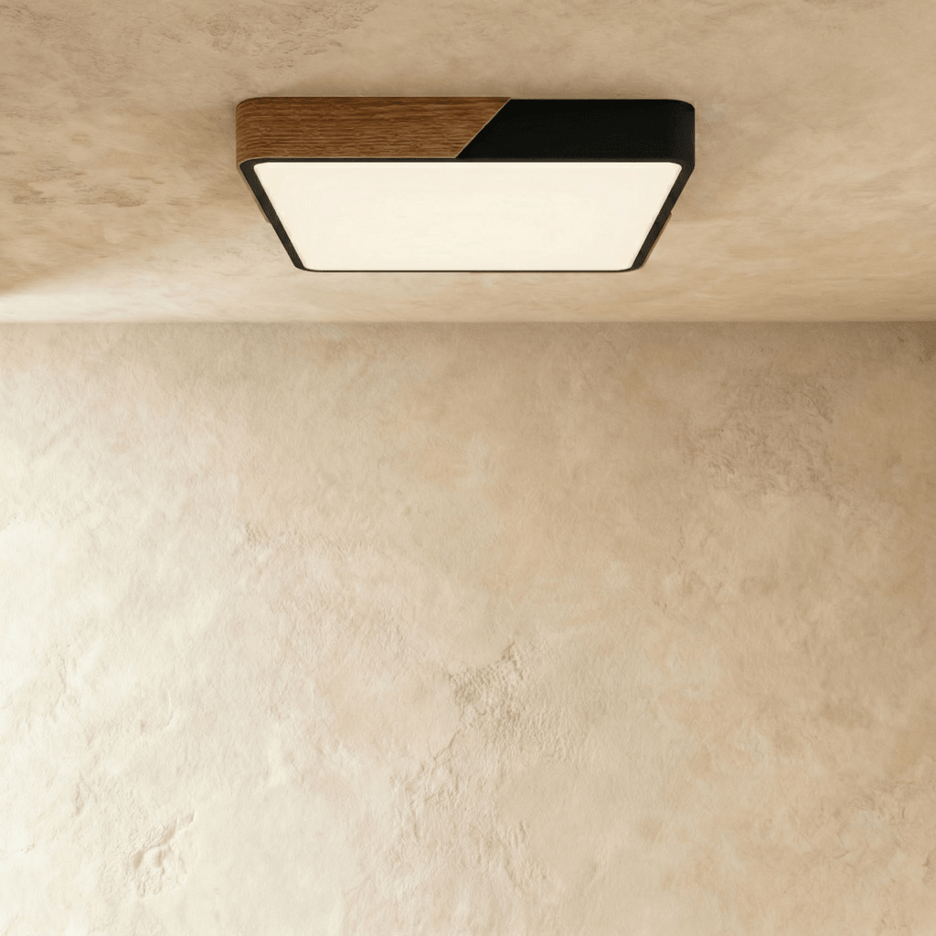 Lámpara de techo Aurora de madera y hierro con difusor blanco