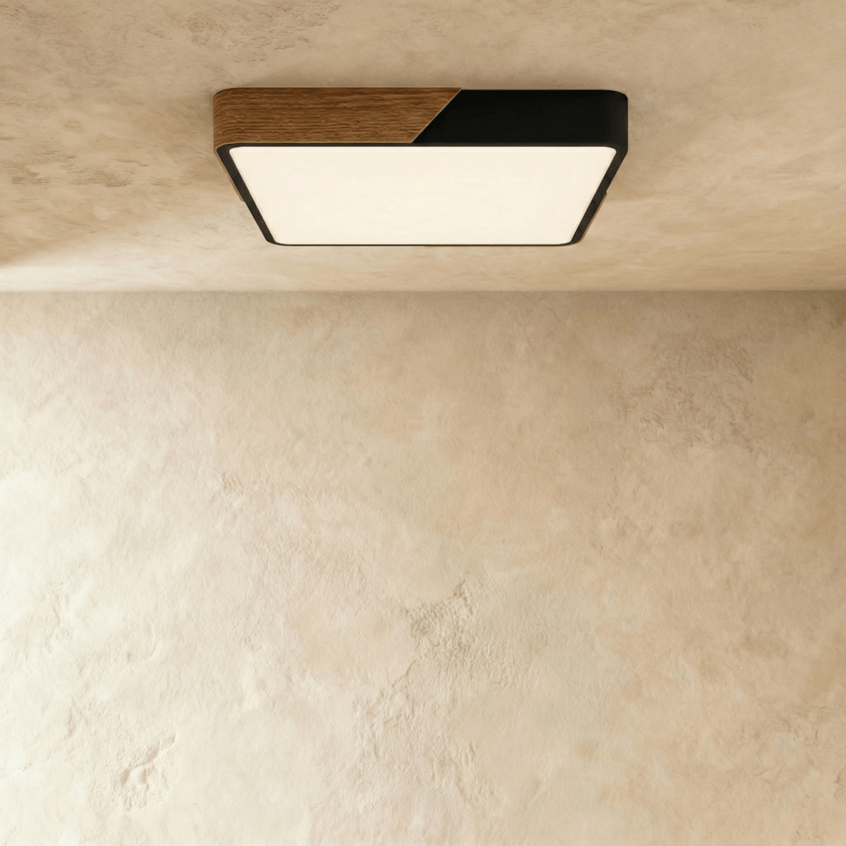 Lámpara de techo Aurora de madera y hierro con difusor blanco