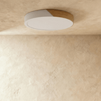 Lámpara de techo Aurora de madera y hierro con difusor blanco